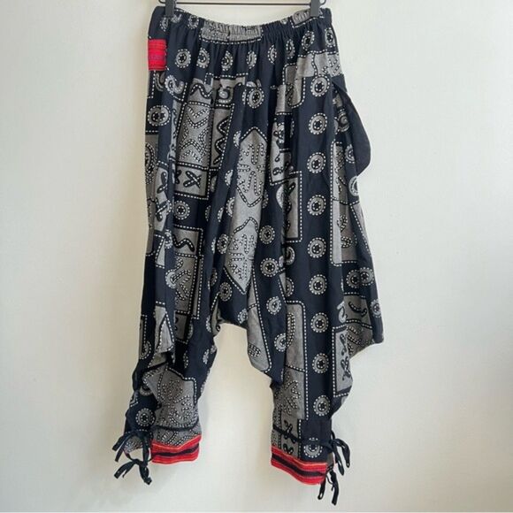 Harem pants Palazzo Black Multicolor Joggers Cotton Printed Oversized One size - Picture 4 of 7